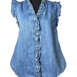 NWT Mazik Denim Ruffle Sleeveless Top Sz Small